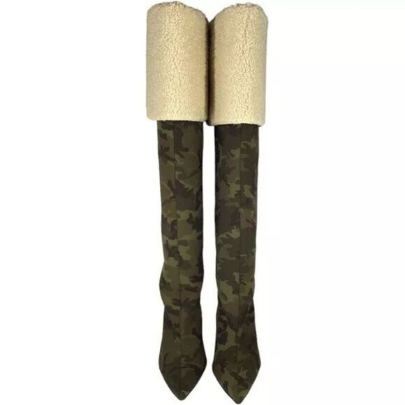 Good American Boot High Kickstand Camo Neoprene Knee High Sherpa - Picture 1 of 9